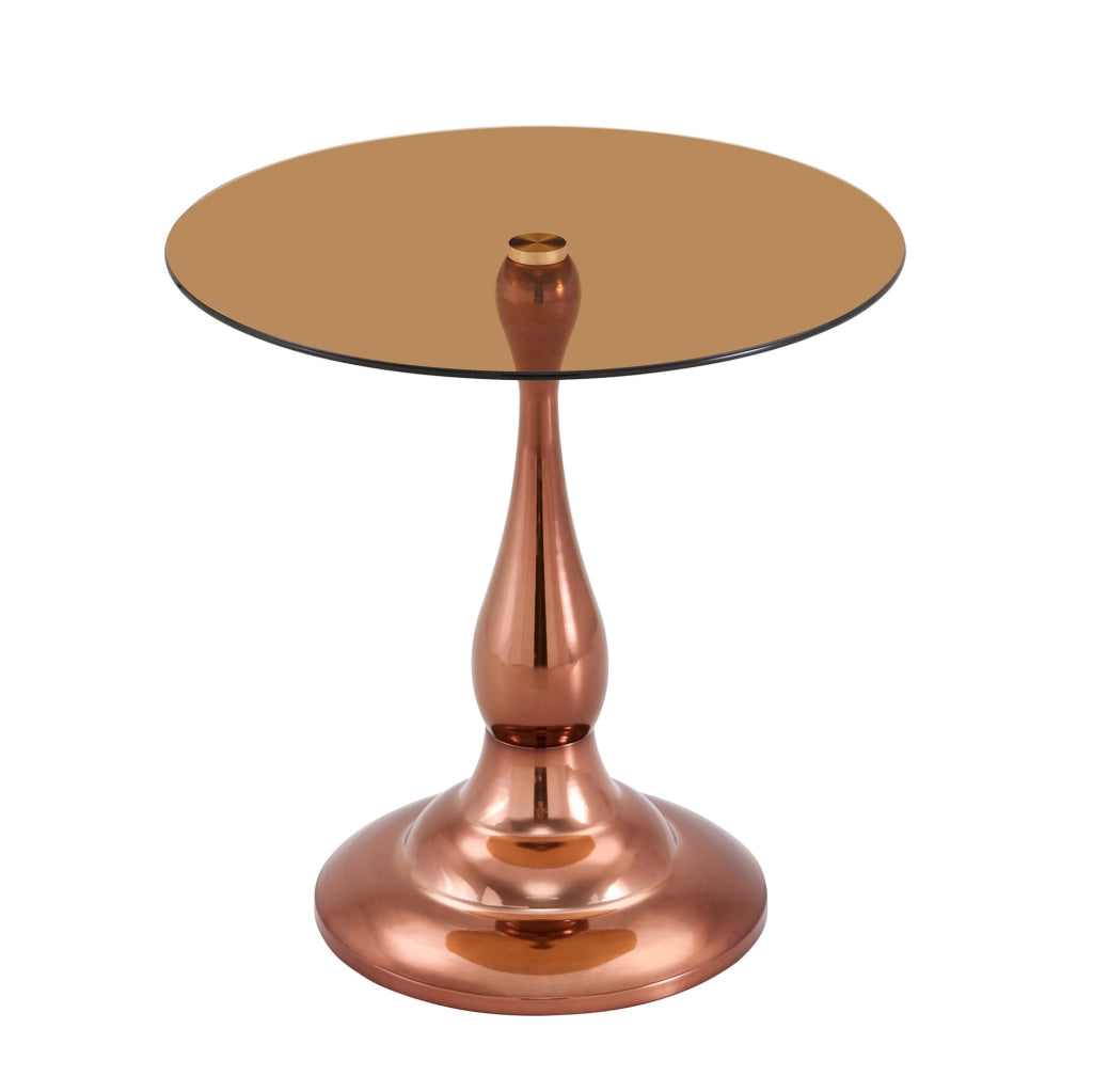 Tavolino rotondo in vetro 50x51.5 cm con base stabile in metallo marrone