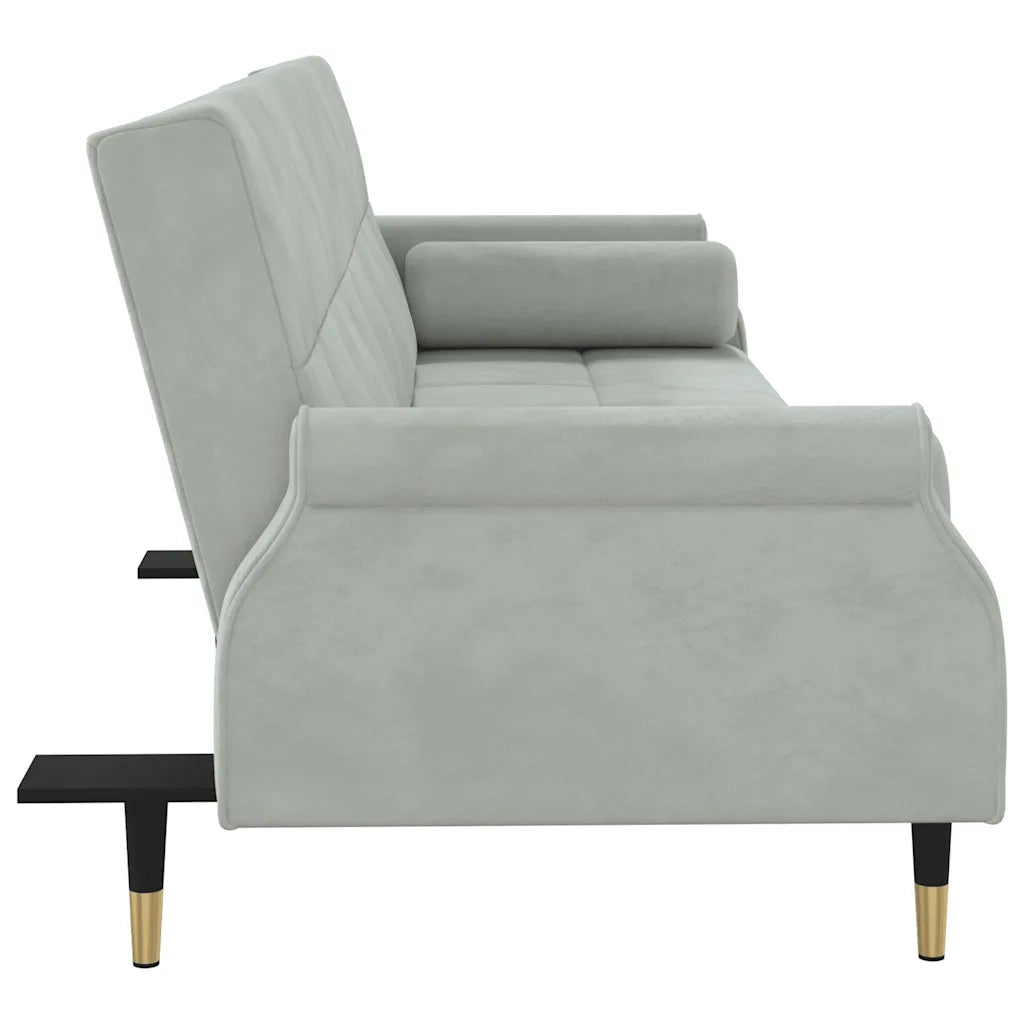 Divano Letto con Cuscini Grigio Chiaro in Velluto 351857