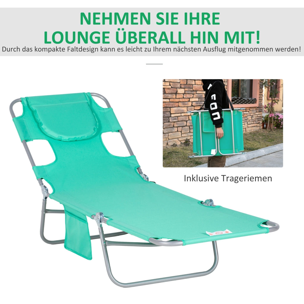 Lettino da giardino ¨C zephmum ¨C verde, metallo, tessuto, con tasche laterali