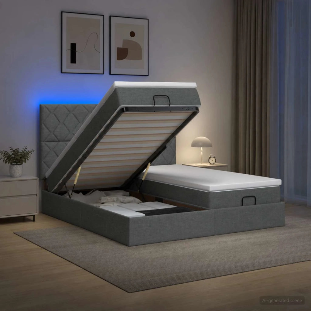 Letto Ottomano con Materasso e LED Grigio Scuro 160 x 200 cm 3458452