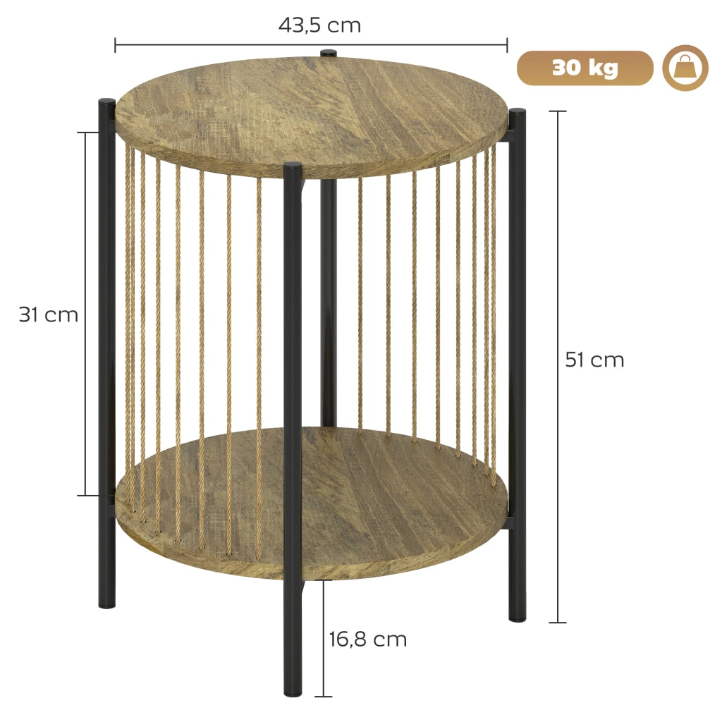 Tavolino da caff¨¨ rotondo 2 livelli ¨C Xylo ¨C struttura acciaio legno naturale 43,5x43,5x51 cm