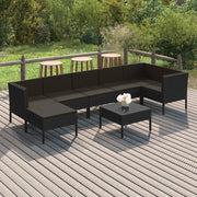 Set Divani da Giardino 8 pz con Cuscini in Polyrattan Nero cod mxl 40871
