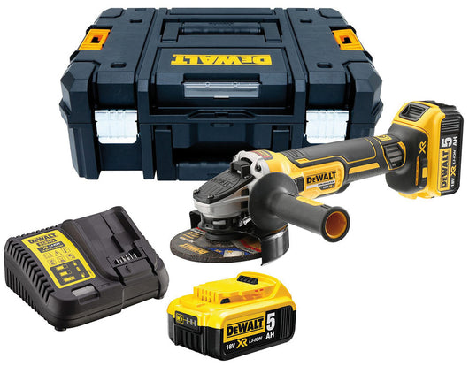 DeWalt SMERIGLIATRICE ANGOLARE BRUSHLESS 18V ''DCG405P2-QW'' 125mm,2 batterie 5,0 Ah,valigetta Tstak