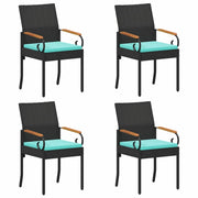 Sedie da giardino 4 pz | Sedie da Esterno Nero e Turchese Polyrattan e acacia