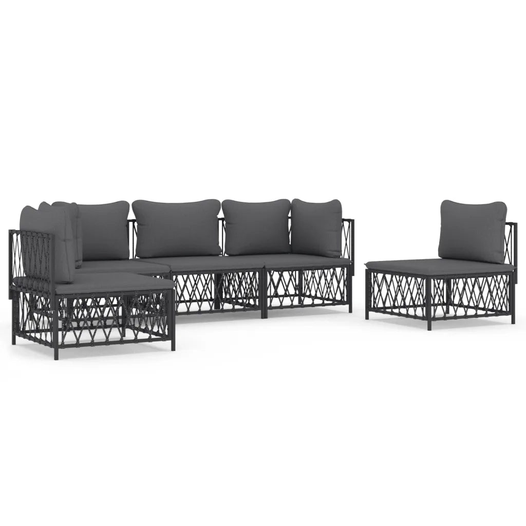 Set Salotto da Giardino 5 pz con Cuscini in Acciaio Antracite