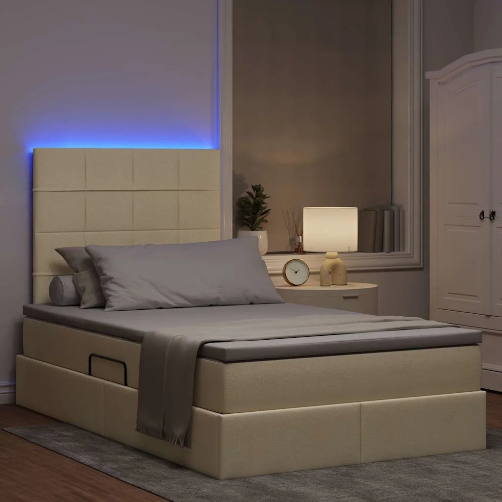 Letto con contenitore e LED Crema 120 x 200 cm Poliestere