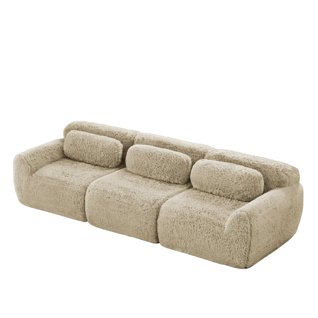 Divano 3 Posti Modular con Cuscini ¨C Xylo ¨C Tessuto Morbido, Beige Chiaro