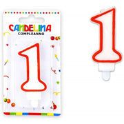 Trade Shop - Candelina Candela Numero 1 Compleanno Bianca Bordo Rosso Candeline Torta Per Festa -
