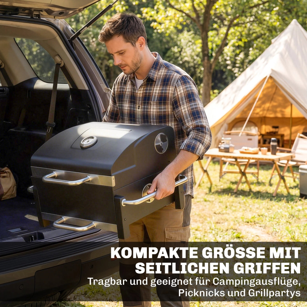 Barbecue a carbone portatile con coperchio ¨C zephmum ¨C grigio antracite 55x45x105 cm