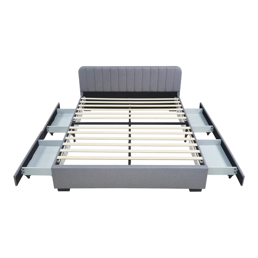 Letto Matrimoniale Nofrenna con Materasso 160x200 cm 4 Cassetti e Testiera - Grigio [en.casa]