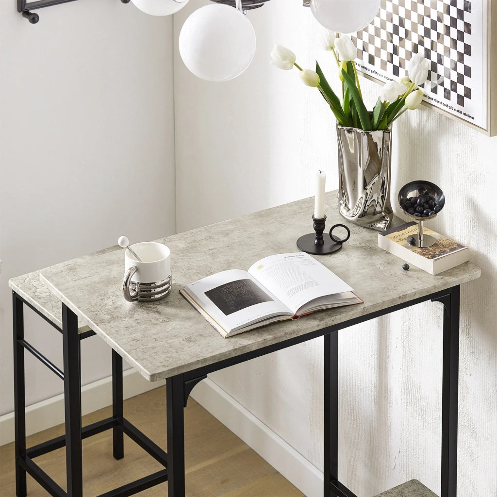 Set 3 Pezzi Tavolo con 2 sgabelli Mobile Bar per casa Stile Industriale Grigio, L80*P50*A88cm, Grigio OGT10-HG