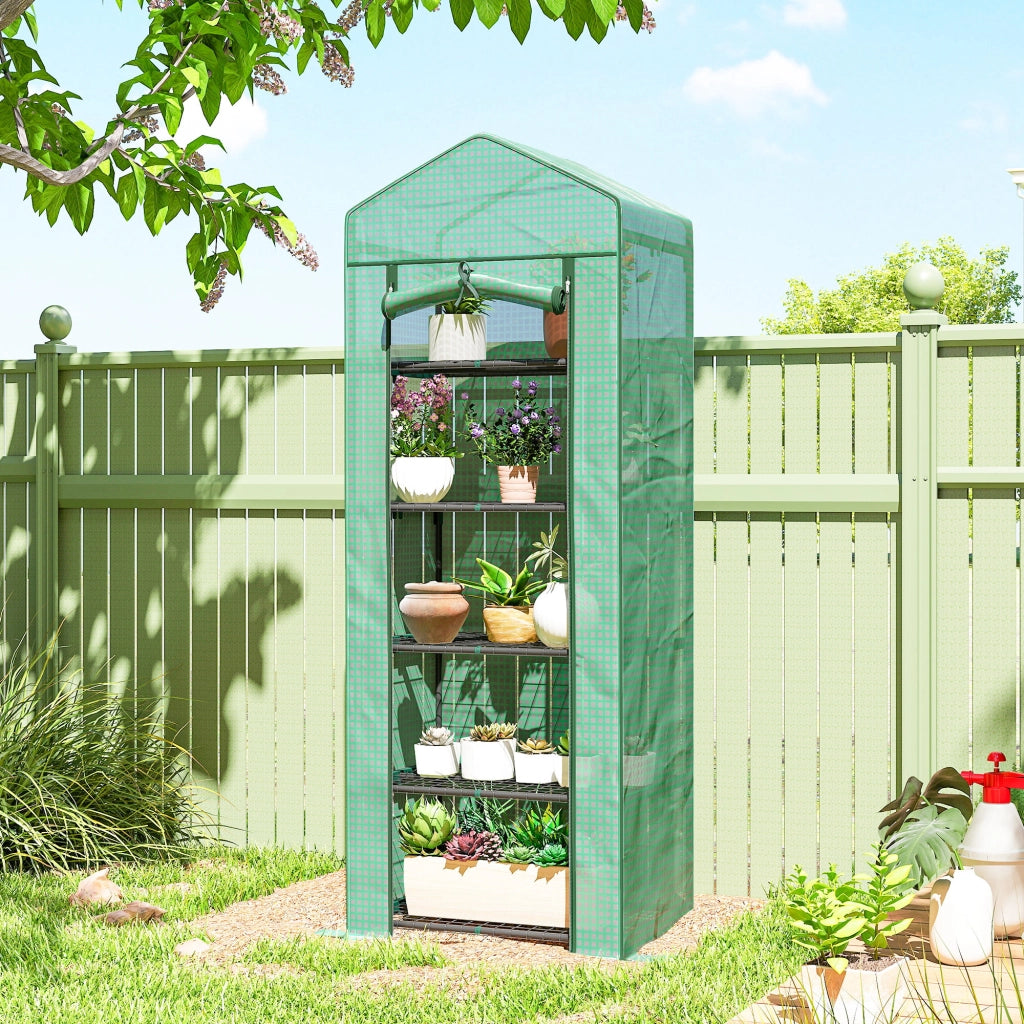 Serra per Piante a 5 Livelli con Porta a Zip, in Acciaio e PE, 69x49x193 cm, Verde