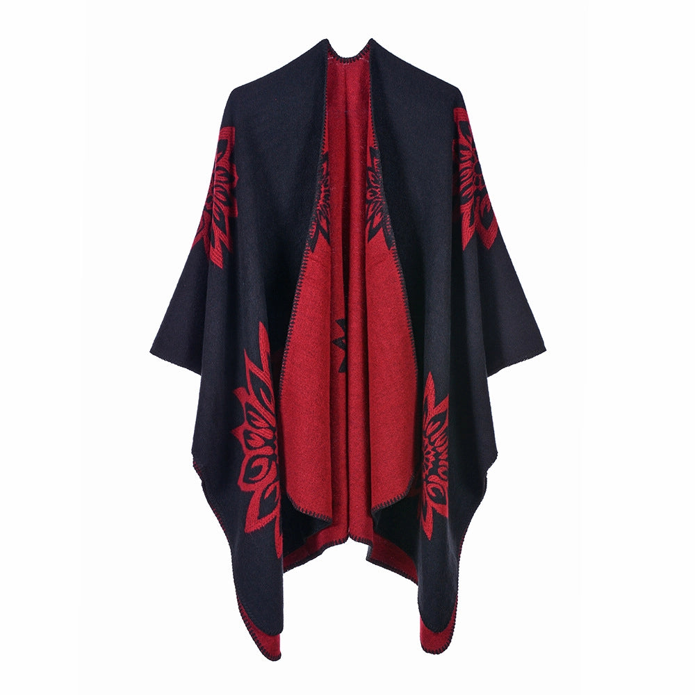 Sciarpa/stola da donna autunno/inverno, versatile, due in uno: calda mantella in cashmere double-face per viaggi e campeggio.