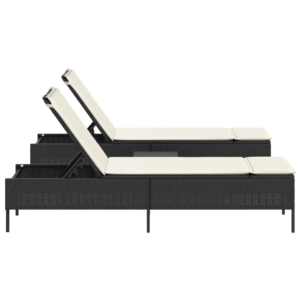 Set Lettini Prendisole con Cuscini 3pz Nero in Polyrattan 3284263