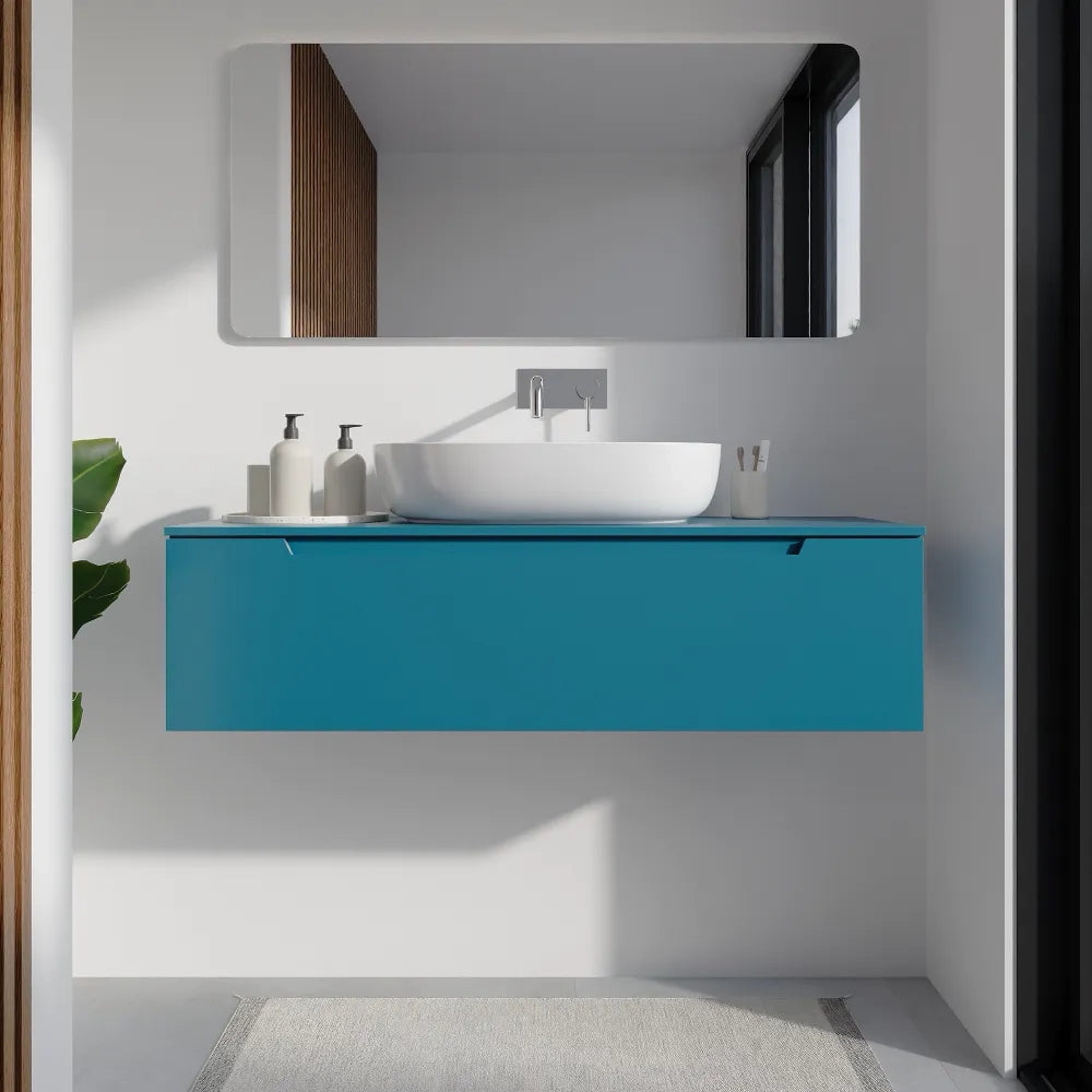 Mobile bagno sospeso 120cm dusk blue opaco un cassettone con top | Bako