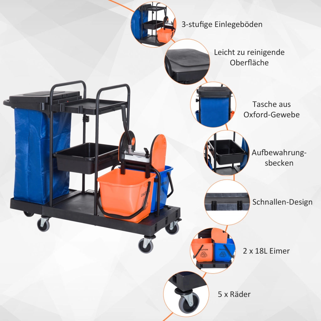 CARRELLO PER PULIZIA Professionale 111x63,3x103 cm Metallo Nero
