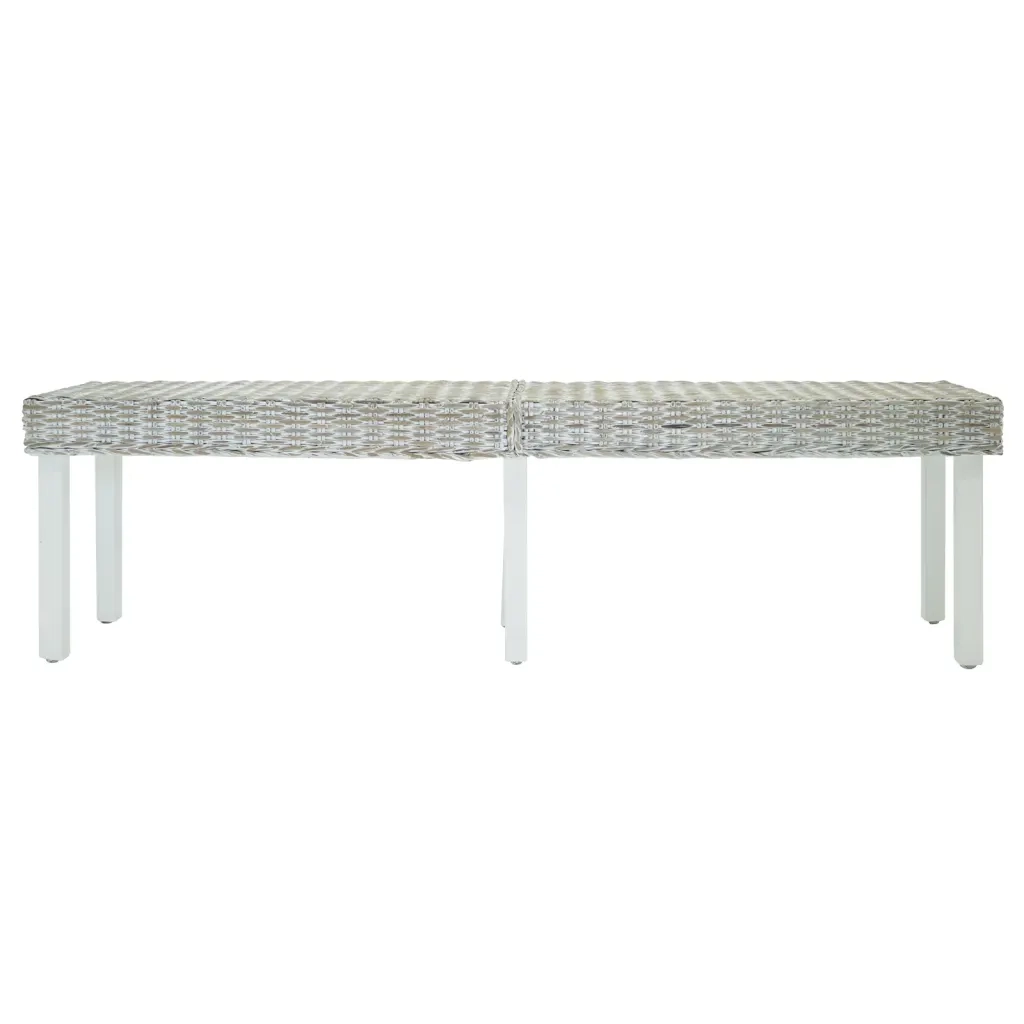 vidaXL Panca Bianca 160x35x45 cm Rattan Kubu Naturale e Massello Mogano