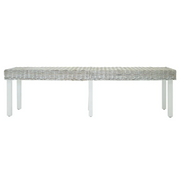 vidaXL Panca Bianca 160x35x45 cm Rattan Kubu Naturale e Massello Mogano