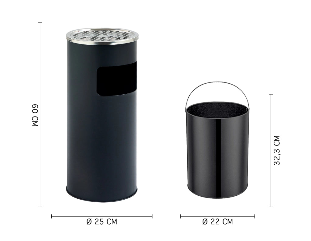 Posacenere 2 In 1 Da Terra In Acciaio Inox Per Esterno Con Gettacarte Rotondo O Rettangolare Con Secchio Cestino Professionale Gettacarte Spazzatura Casa Ufficio Bar Ristoranti Pattumiera Sigarette - Mod1Nero
