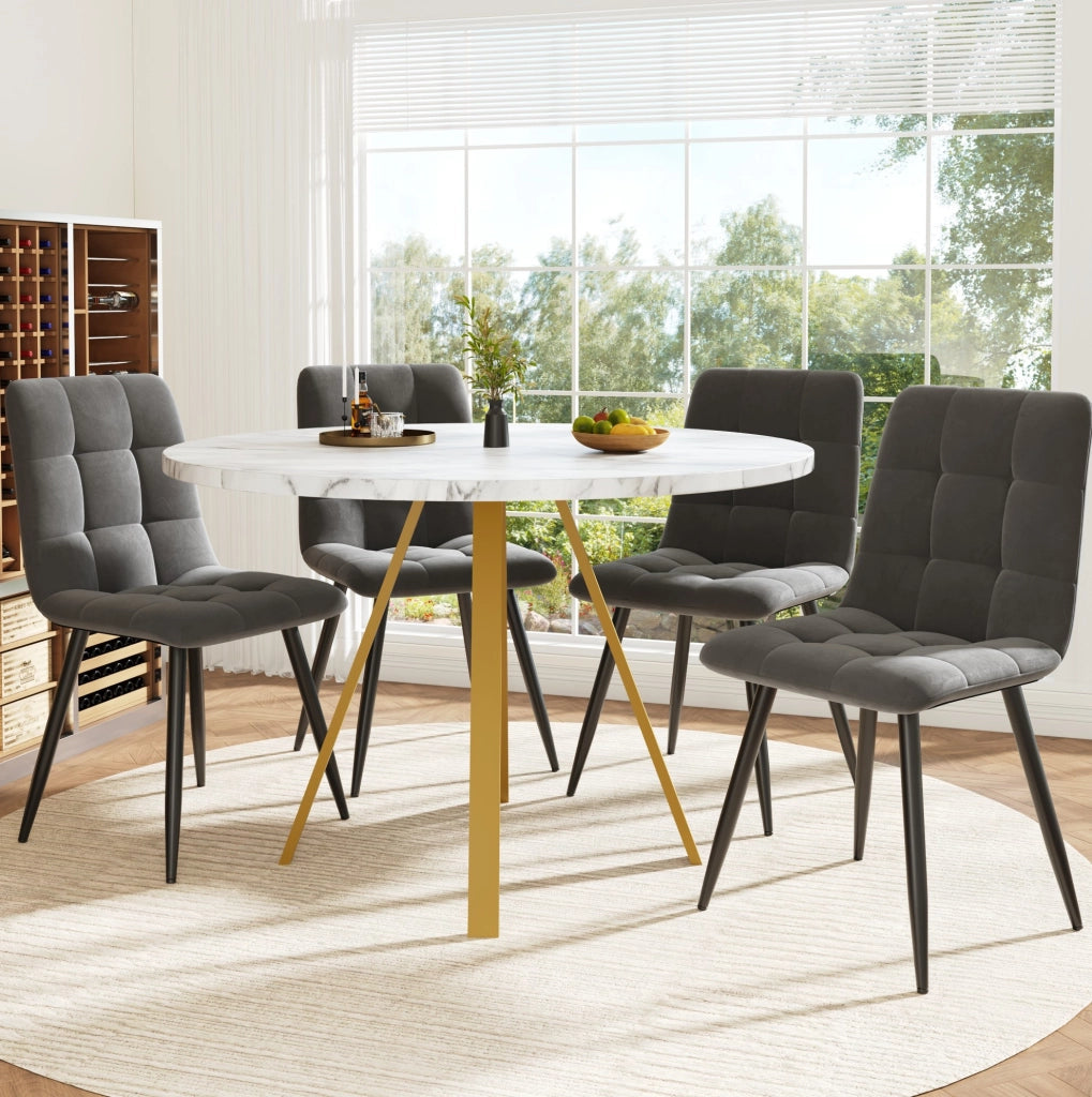 Tavolo da pranzo 80x80x75 cm; struttura robusta; MDF e metallo; bianco e oro