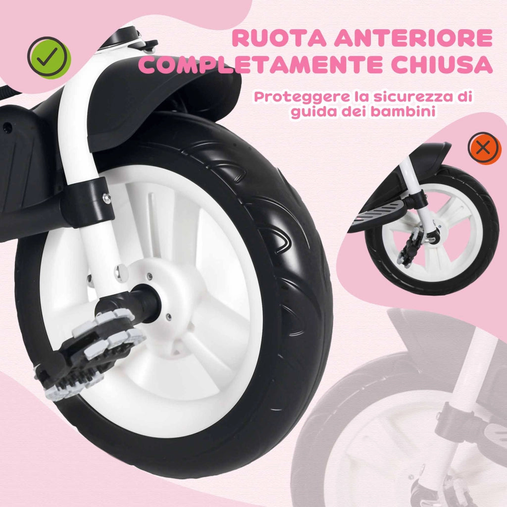 Triciclo Bambini con Tettuccio Regolabile ¨C Minimal ¨C 102x49x102 cm Bianco Rosa