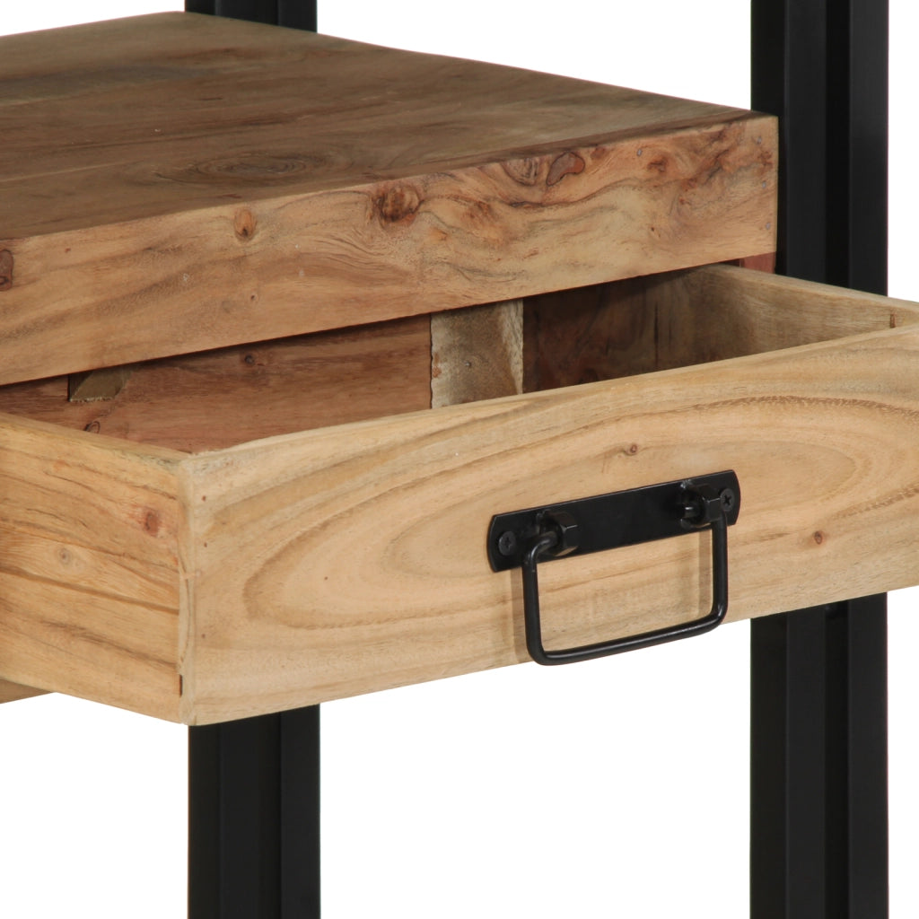 Tavolo Consolle Nero 90x33x75 cm Legno Massello di Acacia e Metallo