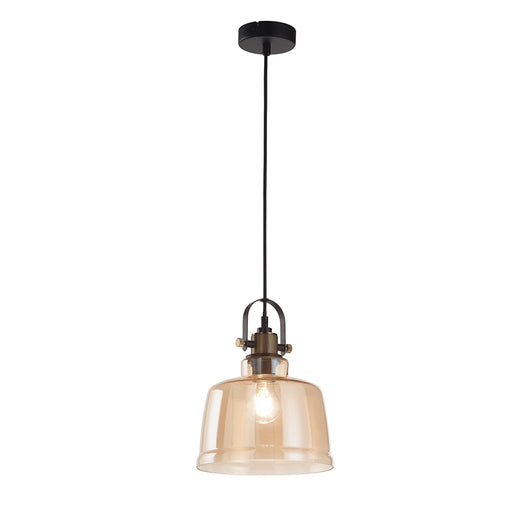 Sospensione Contemporanea Vintage Metallo Nero Vetro Ambra 1 Luce E27