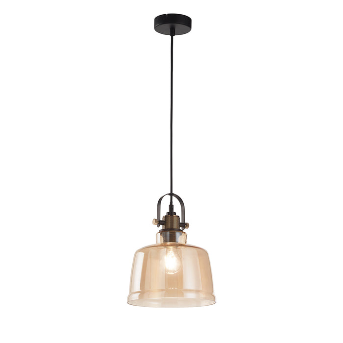 Sospensione Contemporanea Vintage Metallo Nero Vetro Ambra 1 Luce E27