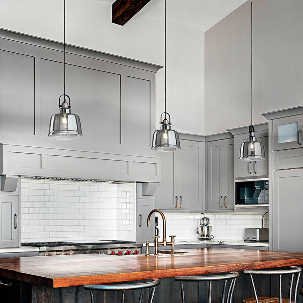 Sospensione Contemporanea Vintage Metallo Nero Vetro Fumè 1 Luce E27