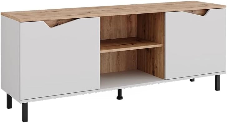 Mobile tv Marelle, Verde/Artigianale, 150 x 60 cm con 2 porte, adatto all'uso come mobile TV o mobile multimediale