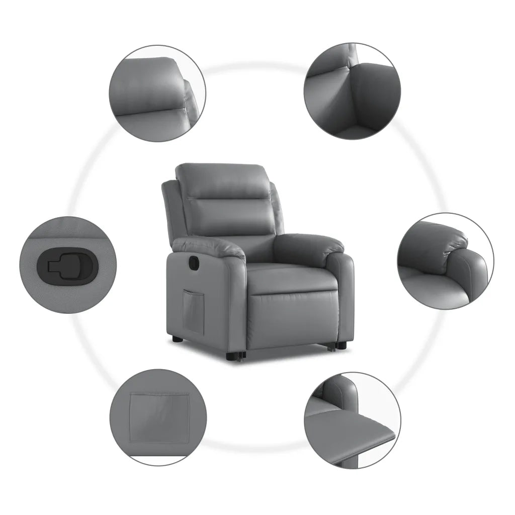 Poltrona Alzapersona Reclinabile Grigio in Similpelle 3205045