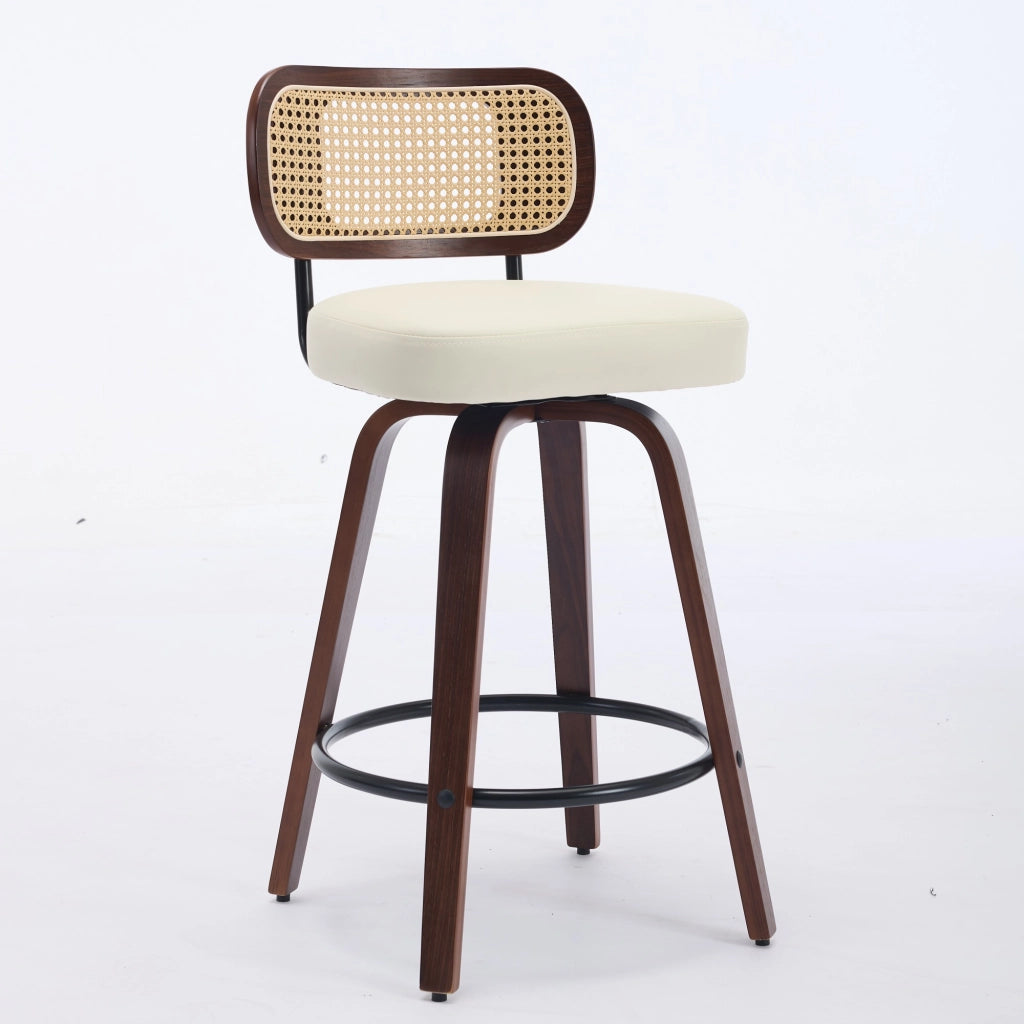 Set 3 Sgabelli da Bar ¨C MINIMAL ¨C Rattan, Seduta Imbottita, Girevoli, Noce/Beige, 26''