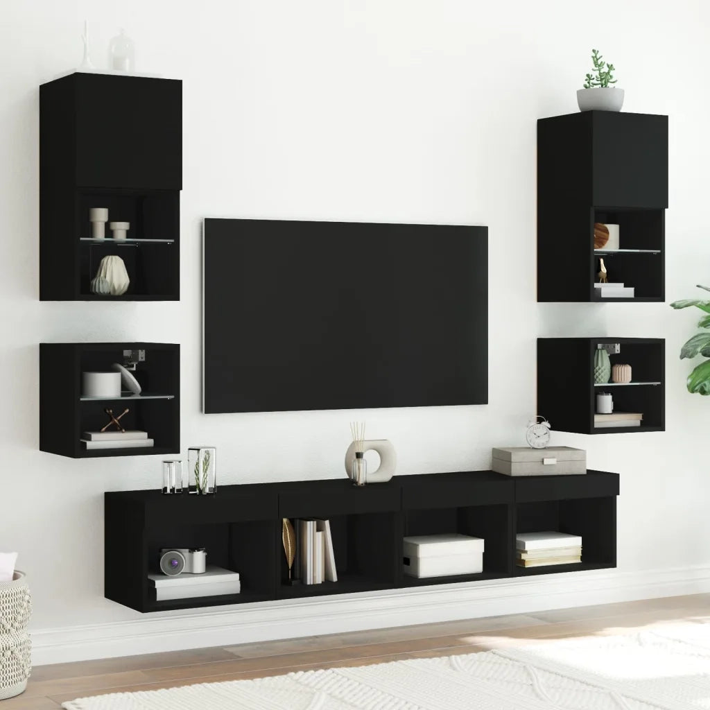 Mobile TV a Parete con Luci LED Nero 30x28,5x30 cm 836975