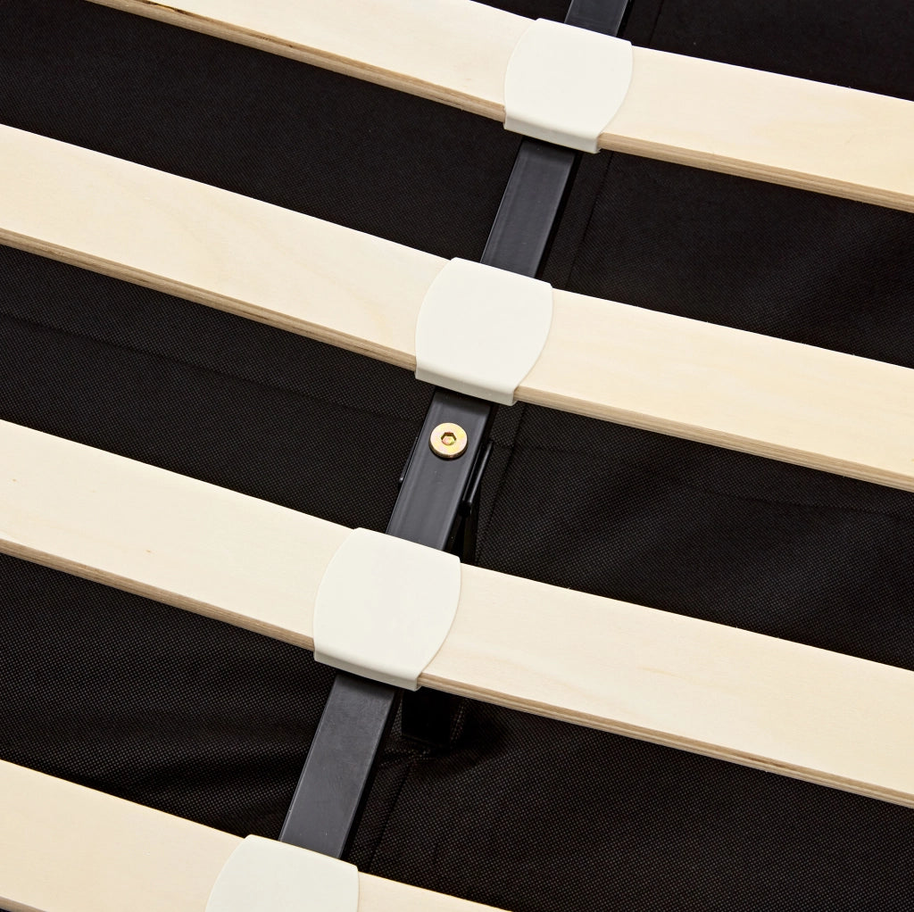 Letto imbottito 140x190 cm con USB; LED e vano contenitore; PU nero