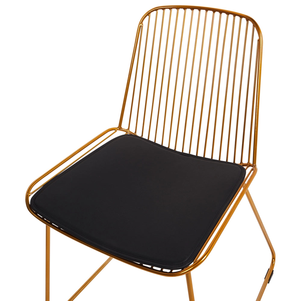 Set di 2 sedie da pranzo in metallo oro con schienale in filo di ferro e cuscini in ecopelle stile elegante glamour