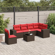 Set Divani da Giardino 7 pz con Cuscini Marrone in Polyrattan 3222643