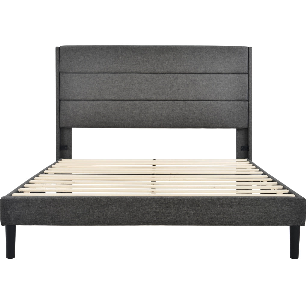 Letto matrimoniale – 140x200 cm – rete testiera design moderno – lino grigio scuro