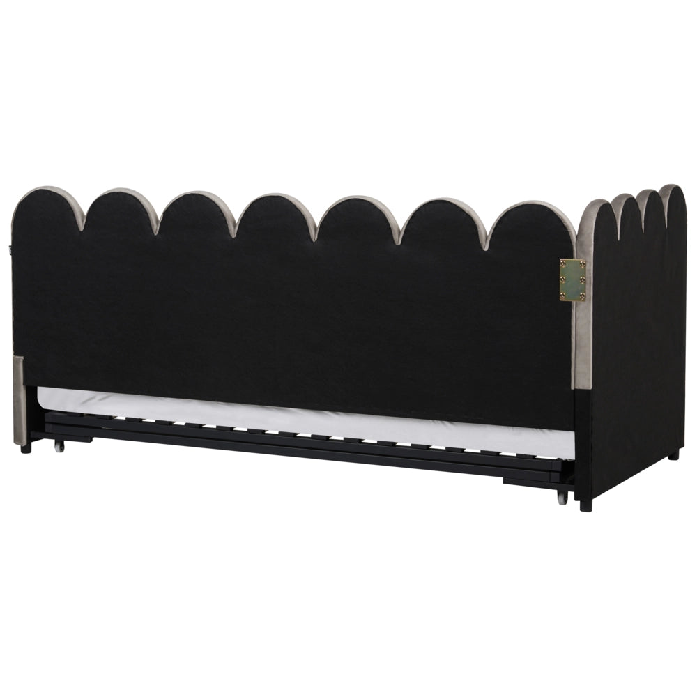 Letto a castello rivestito in velluto tortora 90/180 x 200 cm con rete a doghe