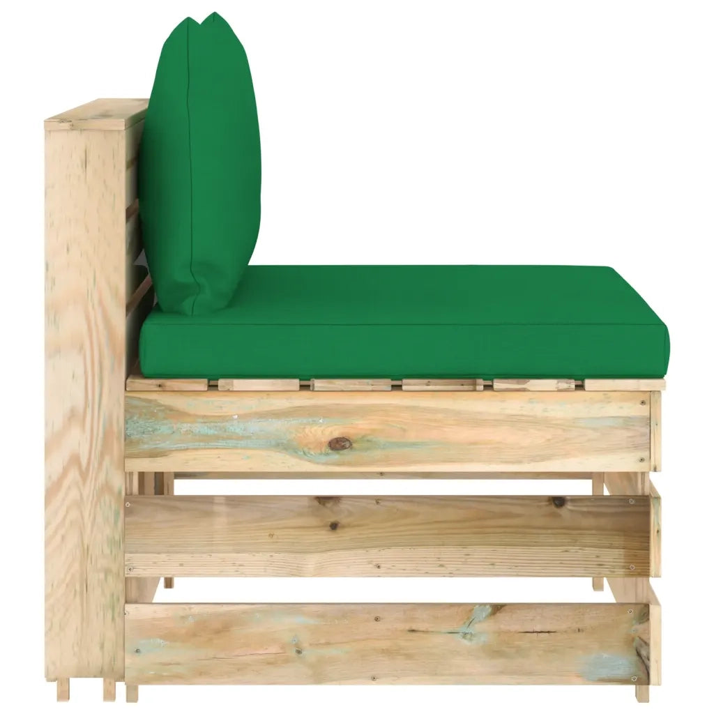 Divano Centrale Modulare con Cuscini in Legno Impregnato Verde 3074512
