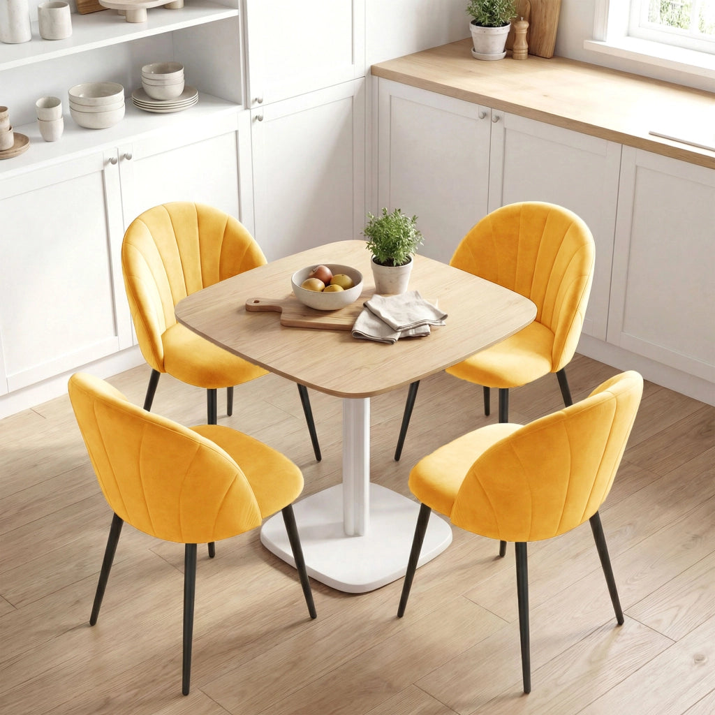 Set 2 Sedie da Pranzo Imbottite 52x55x79 cm con Schienale a Conchiglia in Velluto Giallo