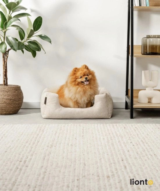 Letto per animali con cuscino soffice e rivoltabile, letto per cani e gatti in design a strisce con ingresso profondo per animali di tutte le dimensioni, (S) 60x50 cm, Letto per cani soffice, Beige