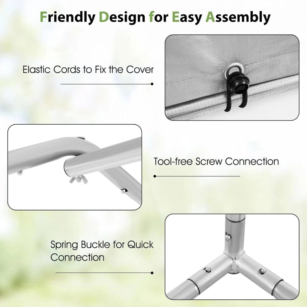 Capanno da Giardino 218 X 160 X 164 CM, Tenda Garage per Bici Moto Attrezzi, con Copertura en PE Impermeabile, Porta con Cerniera, Telaio in Metallo, Picchetti, per Esterno (Grigio Chiaro)