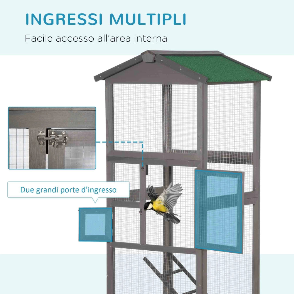 Gabbia per Uccelli da Esterno in Legno ¨C zephmum ¨C 165 cm Grigio Chiaro 2 Porte Vassoio Estraibile