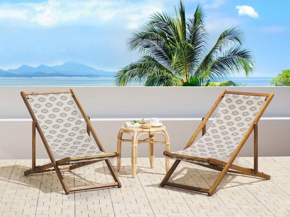 Set di 2 sedie a sdraio da giardino in legno di acacia chiaro beige struttura in tessuto amaca sedile reclinabile