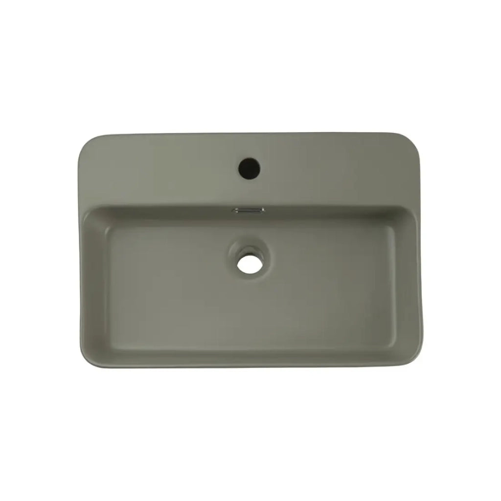 Lavabo da appoggio rettangolare 55x38 cm in ceramica verde oliva opaco
