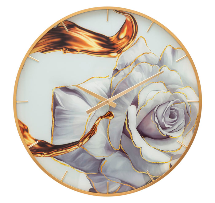 Orologio da Parete Rose 5x60x5 cm in Vetro MDF e Metallo Multicolor