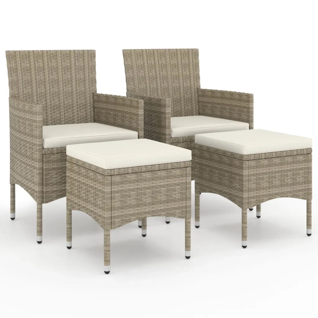 Set Sedie da Giardino con Poggiapiedi 4 pz in Polyrattan Beige 310612
