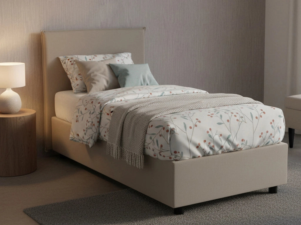 Atelmo, Letto Singolo Contenitore Made in Italy, Grigio Tortora