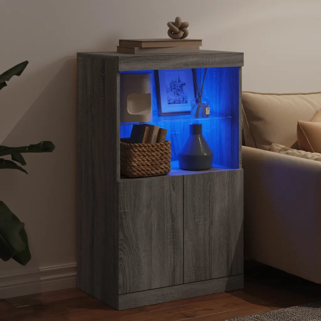 Credenza | Madia | Buffet da pranzo | Armadio da pranzo con Luci LED Grigio Sonoma 60,5x37x100 cm
