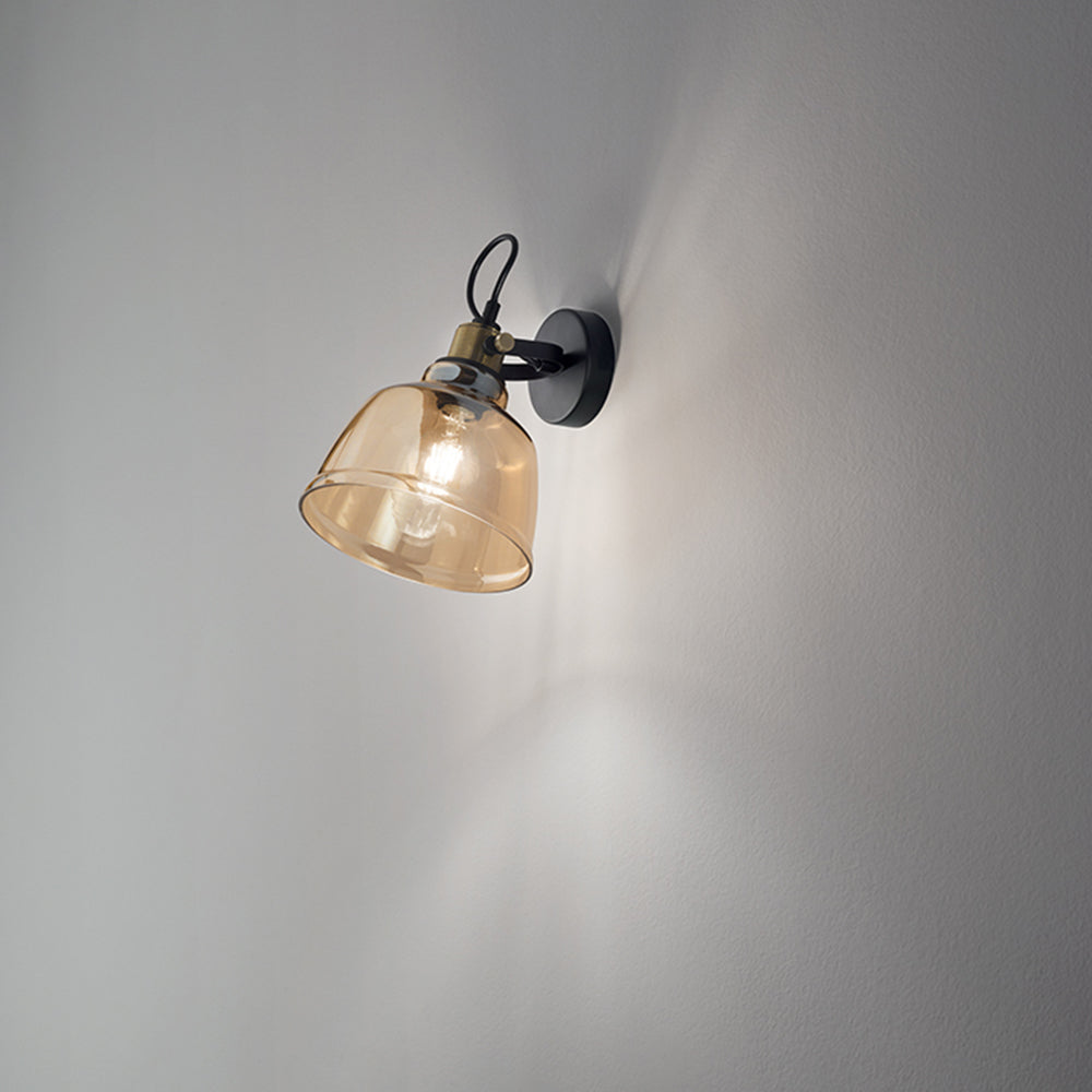 Applique Contemporanea Vintage Metallo Nero Vetro Ambra 1 Luce E27
